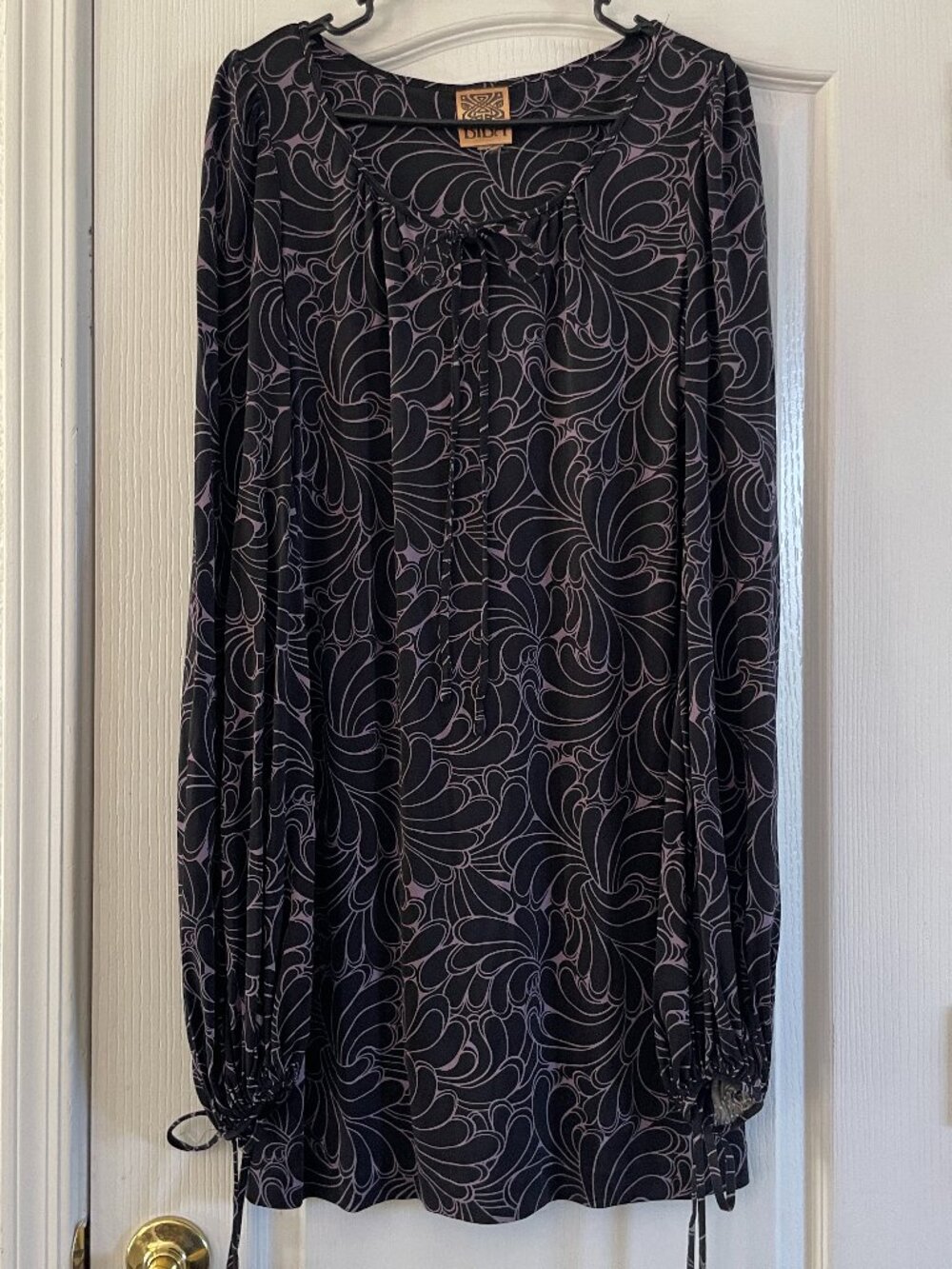 Biba 100% Silk Dress | Black & Purple Floral Tunic Dress | Flowy Long Sleeve